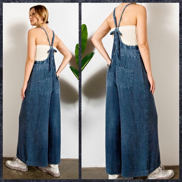 easel Pants & Jumpsuits Easel Here I Am Mineral Washed Faded Denim